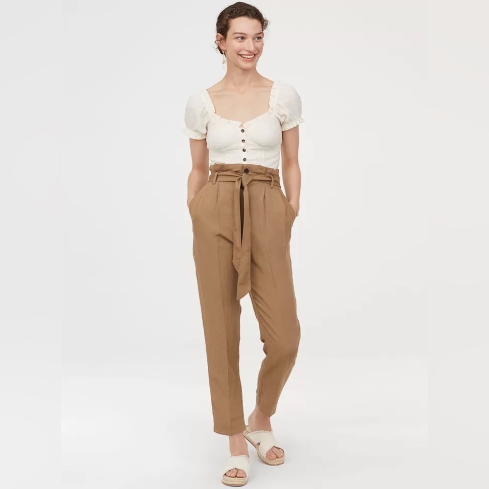 H&M Brown Linen Blend Paperbag Pants
